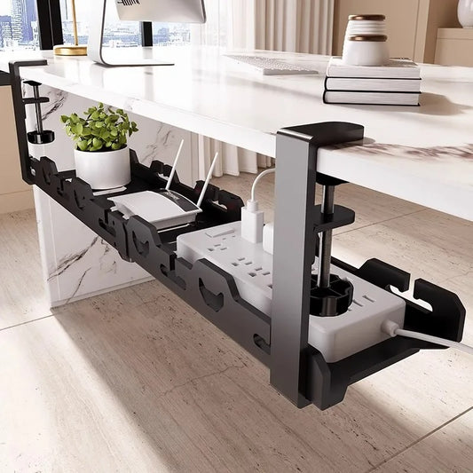 Telescopic Under Table Storage Rack Metal Cable Management Tray Home Office Desk Wire Organizer No Punching Storage Accessories