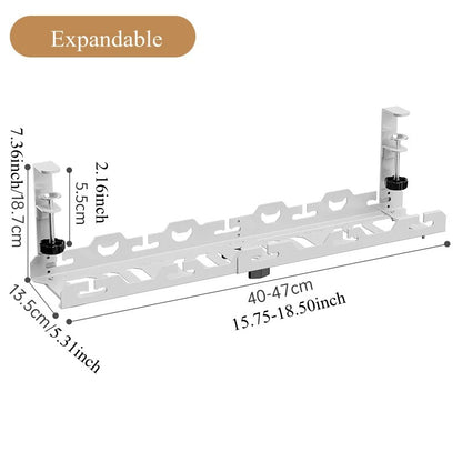 Telescopic Under Table Storage Rack Metal Cable Management Tray Home Office Desk Wire Organizer No Punching Storage Accessories