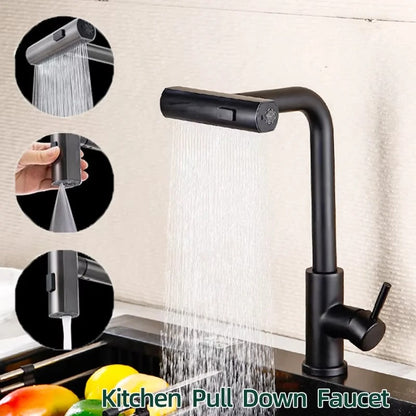 Grey/Silver Pull Out Kitchen Faucet, Flexible Hot and Cold Water Kitchen Sink Mixer Faucet Deck Mounted with Stream Shower Mode